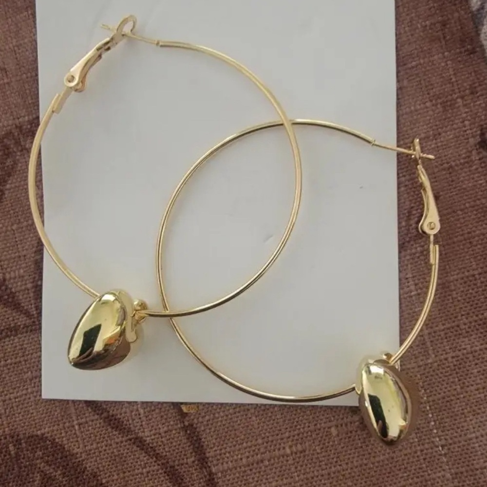 BOUTIQUE Gold Silver Heart Drop Hoop Earrings - Picture 4 of 6